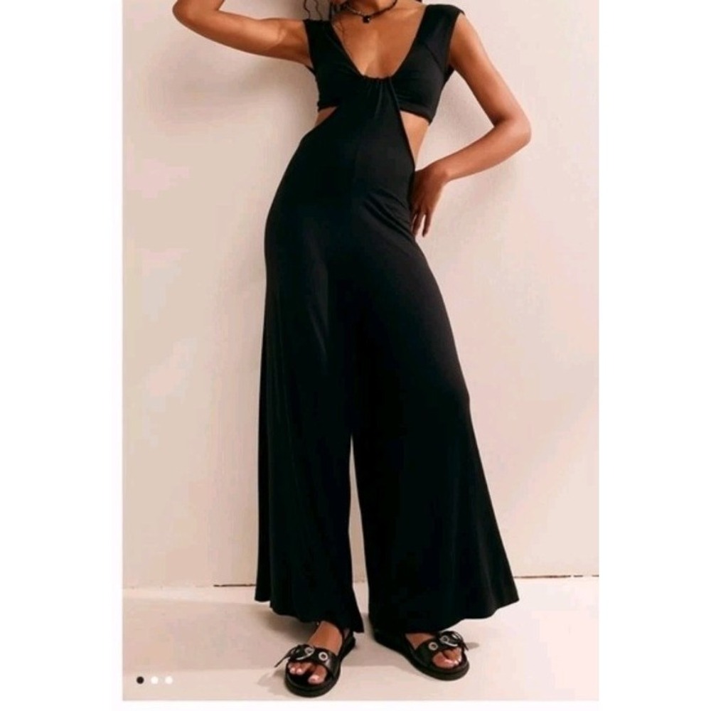 NWT‎ Free People Beach Mariah 1 Piece Sexy Jumpsuit Black SZ L RTL  $78 Sold Out